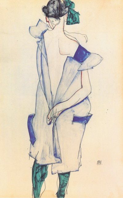 Back View of a Girl in a Blue Skirt by Egon Schiele